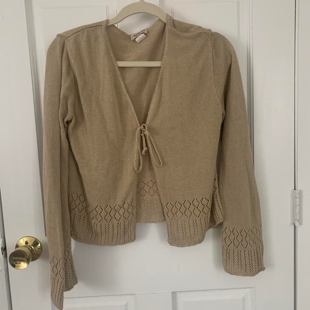 Tan/Cream Tie-Front Cardigan